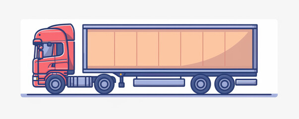 Semi-truck driving on a highway , simple line art style,