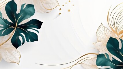 Abstract art background. Luxury minimal style wallpaper with golden line art flower