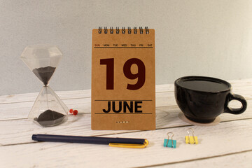 June 19- from wooden blocks with letters, important date concept.