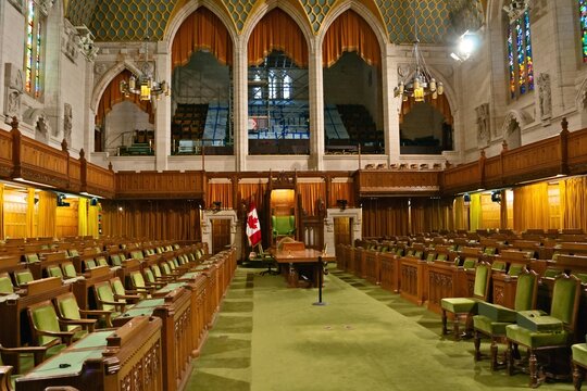 The interior of the House of Commons, Ottawa, Canada. The Canadian Houses of Parliament date back to 1867