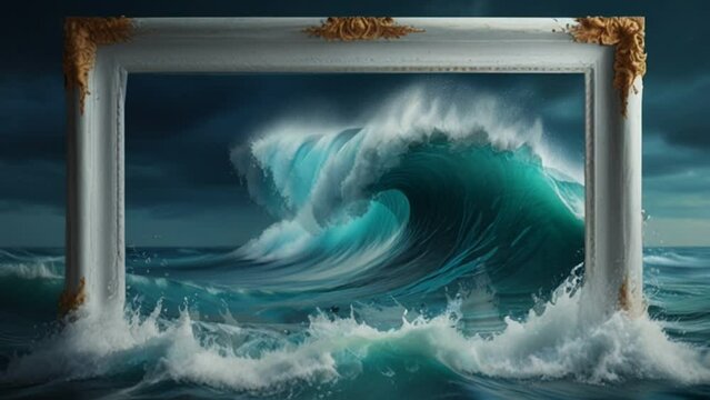 wawes and clouds in the frame, seamless looping animation video background 
