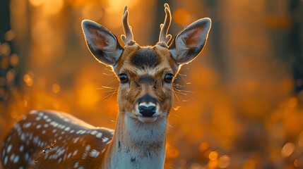 Close-up of a Deer in Autumn Forest.

Close-up of a deer with antlers in a forest during autumn, showcasing the beauty of wildlife and nature, perfect for wildlife enthusiasts and nature-themed design