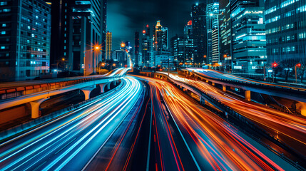 Obraz premium Busy City Street Filled With Traffic at Night