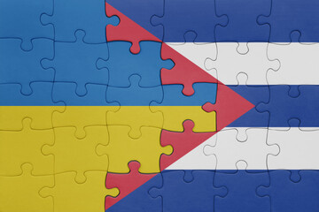 puzzle with the colourful national flag of cuba and flag of ukraine.