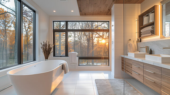 The Luxury Bathroom / Extravagant Luxury Home / Soft Beige with White Walls / Opulent Interior Design in Contemporary Mansion with Expansive Spaces and Designer Furnishings