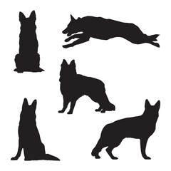 Set of German Shepherd Dog Silhouette Vector Illustration
