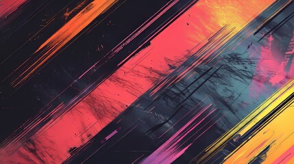 Bold abstract streaks of pink, orange, and yellow on a dark, textured background.
