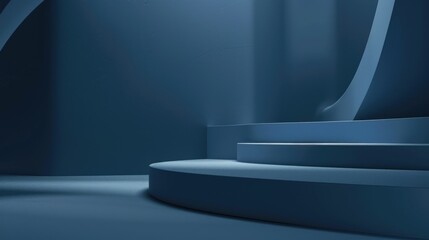 Blue podium with steps in the spotlight. AIG51A.