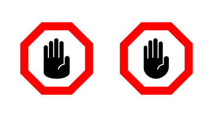 Stop icon set. stop road sign. hand stop icon vector