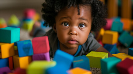 Photo of Child Playing With Blocks in a Room