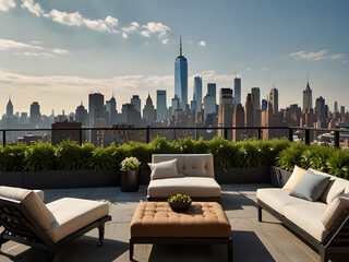 Fototapeta premium Manhattan Skyline Splendor: Luxurious Rooftop Terrace Retreat