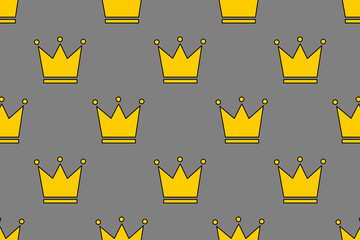 Pattern with cartoon golden crowns. Vector illustration.