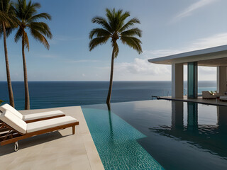 Obraz premium Rooftop Oasis: Infinity Pool Serenity with Ocean Views