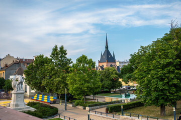 City centre in Szolnok, Hungary.Summer season