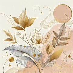 Abstract art background. Luxury minimal style wallpaper with golden line art flower