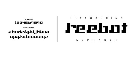 Reboot creative simple modern urban alphabet font. Digital abstract futuristic, logo, music, sport, minimal technology typography. Simple numeric vector illustration