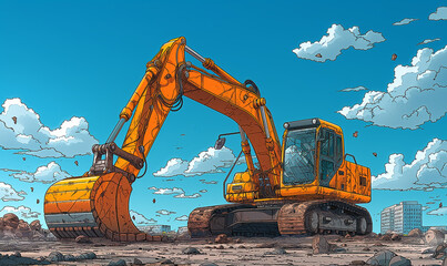 Construction Site With Excavator.