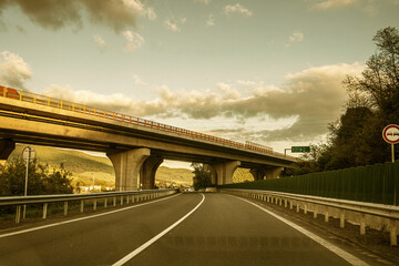 View of the highway bridge in southern Slovakia.Early spring.