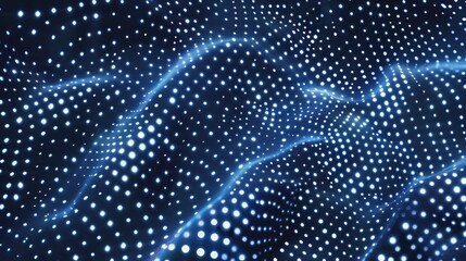 A pattern of white dots on a dark blue background, glowing lights, with high resolution, high quality, and high detail