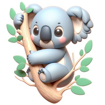 recommend clip art: 3D render Cute Koala Clinging to a Eucalyptus Branch