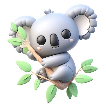 recommend clip art: 3D render Cute Koala Clinging to a Eucalyptus Branch