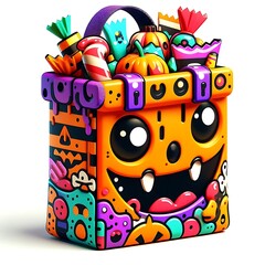 3D render Playful Trick-or-Treat Bags, adorable and quirky, mischievous and fun