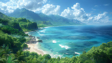 Obraz premium Empty National Park Canvas with Vibrant Greens and Blue Waters