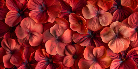 A mesmerizing bunch of vivid red flowers stands out in the darkness, creating a brilliant spectacle, red flower petals. 
