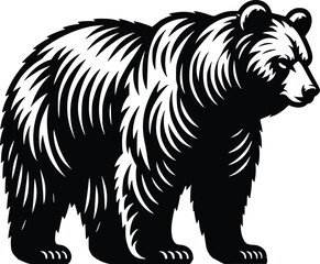 bear mascor silhouette hand drawn black and white illustration