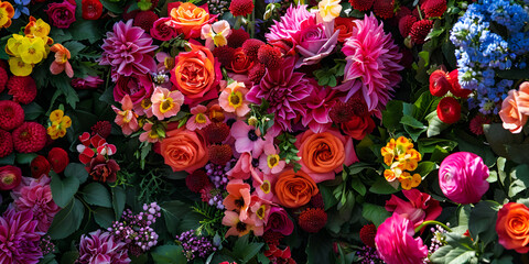 Colorful bridal flower arrangement orange gerberas, yellow roses and purple asters in heart shape. 
