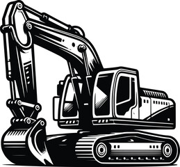  excavator silhouette hand drawn black and white illustration