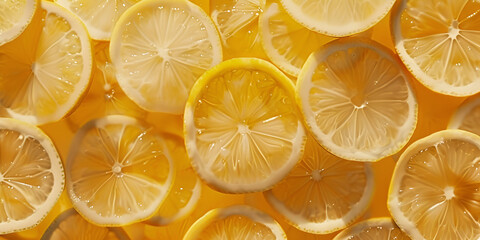 Lemon slices background. Top view, flat lay, close up.
