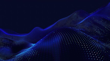 Abstract background with dots wave, futuristic vector illustration of digital particles for design and presentation on dark blue color. Minimalistic pattern in flat