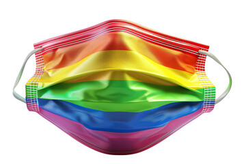 A rainbow face mask with adjustable ear loops.