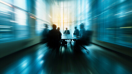 blurred shot of business people in a meeting, business background 