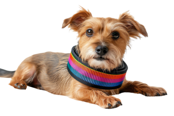 Cute small dog with rainbow collar