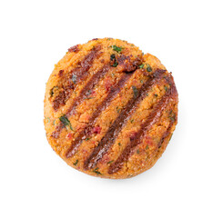 Vegetarian product. Tasty carrot cutlet isolated on white, top view