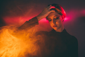 young model in cyberpunk fashion style