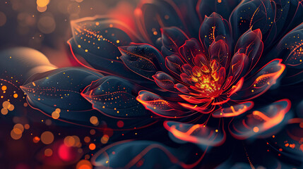 Illustration minimalism close-up shot flower fractal background.