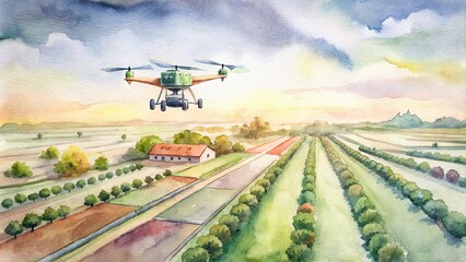 A drone flies over a smart farm, capturing aerial footage of precision agriculture techniques being employed to manage crops with pinpoint accuracy, reducing waste and boosting productivity