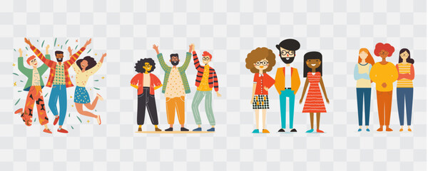 Happy diversity flat design style. Set of isolated transparent objects