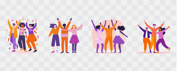 Happy diversity flat design style. Set of isolated transparent objects