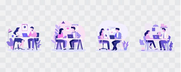 Business startup, commerce flat design style. Set of isolated transparent objects