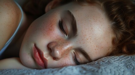 Fototapeta premium The tranquil image portrays the girl with closed eyes, conveying a sense of peaceful sleep.
