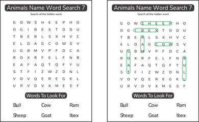 Animal word search KDP interior puzzle activity book for kids