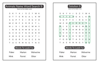 Animal word search KDP interior puzzle activity book for kids