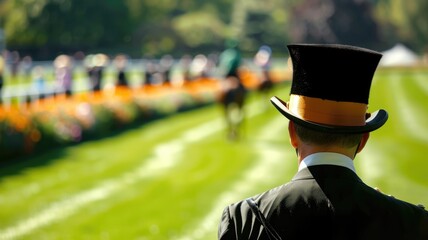 Person in top hat at horse racing event