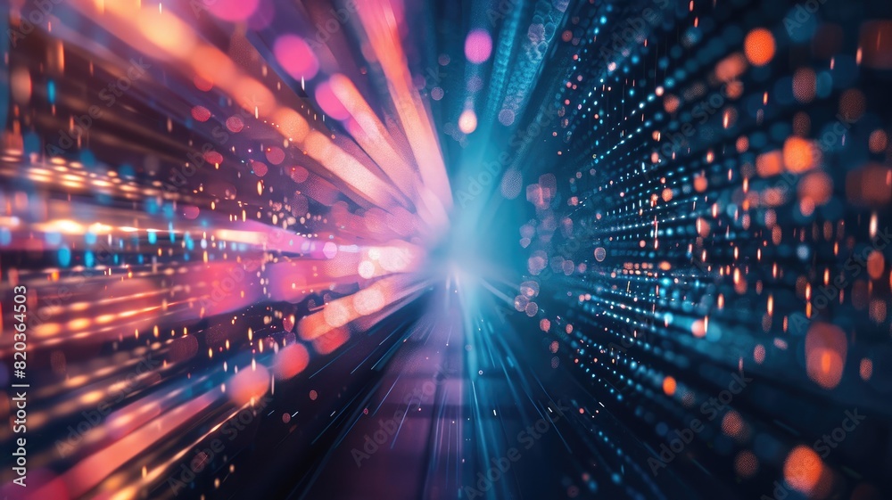Wall mural futuristic abstract tunnel with bright lights and digital patterns