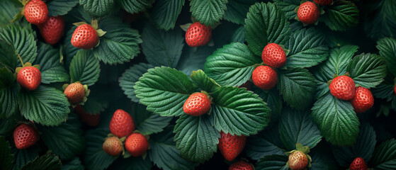 Ripe Strawberries Growing on Bush.