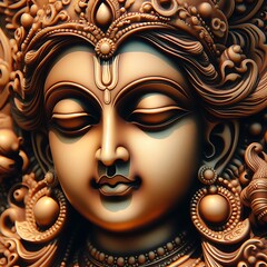 Closeup shot of lord krishna face sculpture